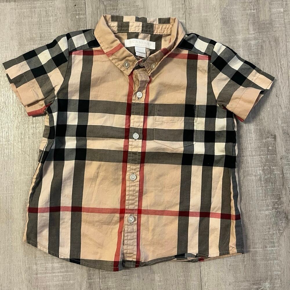 Burberry Children Kids Monogram Classic Plaid T-Shirt Collar Button Up Sz 18m